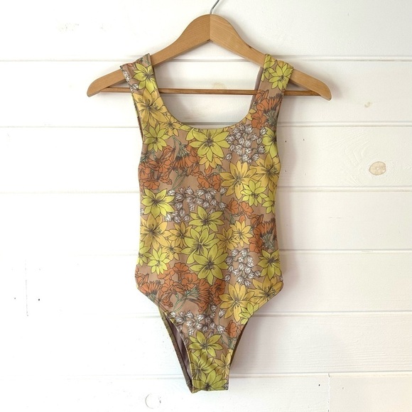 Seea Agra Neo Boho Retro Floral Scoop Neck Cheeky One Piece Bathing Suit Sz XS - Picture 5 of 13